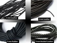 Leather  Cord 1mm, 2mm, 3mm Black Round Braided Thong Jewellery making DIY