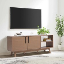 5FT TV Cabinet Stand Unit Walnut Wood Colour Media Storage Space Shelves w/Doors