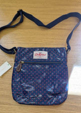 CATH KIDSTON SMALL CROSSBODY BAG. NAVY WITH RED SPOTS COATED COTTON. BNWT