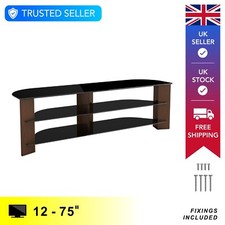 Corner TV Floor Stand Unit, Open Glass Shelves, Wood Effect Legs, Up To 75" TVs