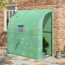 Walk-In Lean to Wall Greenhouse Window & Door 200Lx 100W x 215Hcm Green