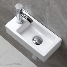 SMALL BATHROOM WALL HUNG CLOAKROOM CERAMIC COMPACT HAND WASH BASIN SINK WHITE