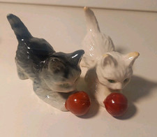 Vintage Goebel West Germany Grey And White Cat Kitten with Red Ball 1950's