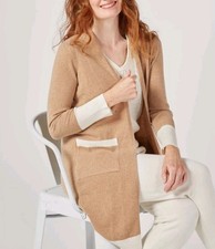 Out of Office Cashmere Blend Wool Knitted Long Line Tonal Cardigan, Size M