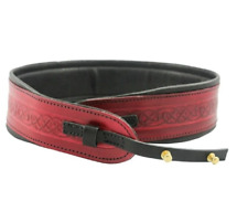 EMBOSSED CELTIC RED LEATHER PADDED ADJUSTABLE CRADLE BANJO STRAP  - UK MADE