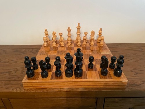 Vintage wooden chess board and - board,