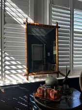 LARGE Antique Victorian French chinoiserie Faux Bamboo Mirror. 