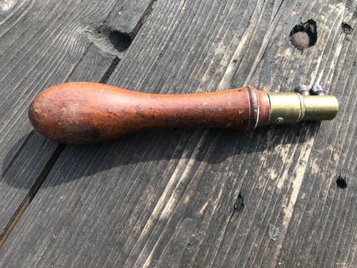Vintage wood and brass key - wood,