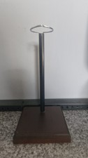 Dark Wood And Metal Doll Stand, approx height from top of plinth to hoop 20cm