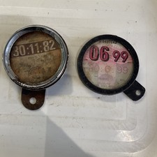  Vintage Vehicle Tax Discs   Holders Automobilia Collectable x 2.        Z