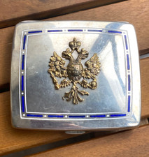 Imperial Rus Era Faberge Silver 88 Coat of Arms I.P Enamel Gild Cigarette Box