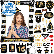 Black Gold Birthday Photo Booth Props & Inflatable Selfie Frame Kit Wedding Prop