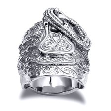 Mens Solid Rhodium-plated Silver Jewelco London Horse Saddle Rope Ring