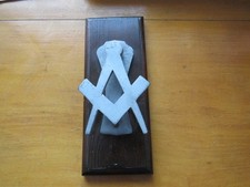 METAL MASONIC DOOR KNOCKER / MEETING GAVEL ON WOODEN BASE