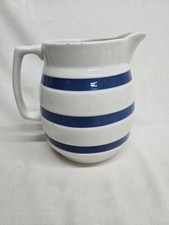 Vintage Staffordshire Chef Ware Blue White Striped Milk Jug Creamer England 14cm