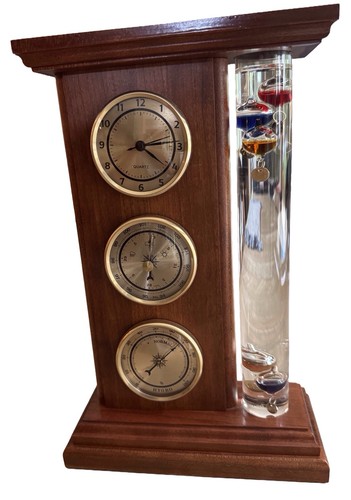 Wooden weather station - wooden, clock