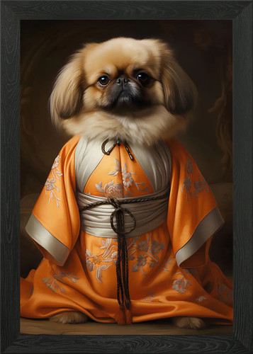 Pekingese kimono framed - pekingese, in
