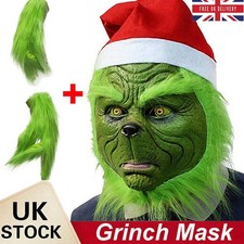 The Grinch Full Head Latex Mask Xmas Hat Monster Adult Costume Cosplay