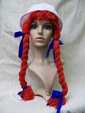 White Bonnet Red Yarn Braided Pigtails Rag Doll Raggedy Ann Strawberry Shortcake