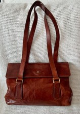 ♲Stunning *THE BRIDGE* Vintage Chestnut Italian Leather Double Shoulder Bag ♲