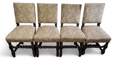 Set of 4 Late Victorian Oak Framed Jacobean style Barley Twist Dining Chairs