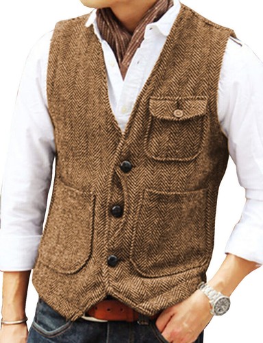 Mens tweed waistcoat retro - mens,