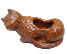 Pottery Cat Planter Plant Pot Vintage Rustic Handmade Small Cactus Holder