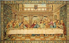 27" X 18" DA VINCI LAST SUPPER BELGIAN TAPESTRY WALL HANGING, LINED + ROD SLEEVE