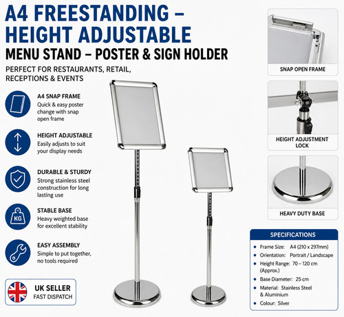 Floor standing menu holder - a4,