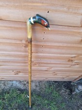  Shepherds Crook, Hand Carved Pheasant, Rams Horn Walking Stick 43.5” Tall