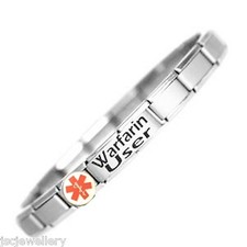 JSC ON WARFARIN MEDICAL ALERT ITALIAN CHARM BRACELET Adjustable
