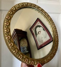 Vtg Gilded Frame Round Convex Butler’s Mirror Witch’s Mirror Miroir de Sorcière