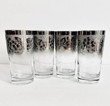 4 Mid Century Queen's Lusterware Cocktail Glasses Silver Fade Highball Glasses
