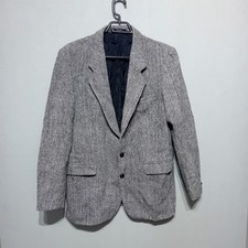 Barker England Harris Tweed Mens Suit Jacket 40 Long Black White Herringbone