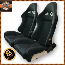 BB7 Fibreglass Fabric RECLINING Racing Bucket Sports Seats Black Universal PAIR