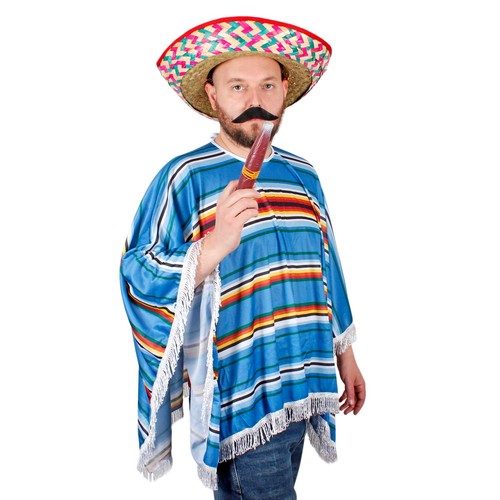 Blue mexican poncho mens - mexican,
