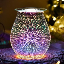 3D Glass Electric Oil Wax Melt Burner Warmer Firework Fragrance Aroma Night Lamp
