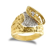 Mens 9ct Gold Jewelco London CZ Horse Saddle Rope Ring