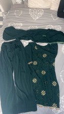 Womens clothes asian pakistani farshi shalwar kameez green and gold 