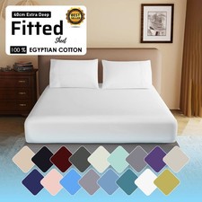 400TC 100% Egyptian Cotton 40CM Extra Deep Fitted Sheet Single Double Bed Sheets