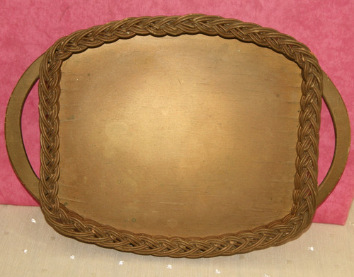 Vintage wicker tray wood - vintage,