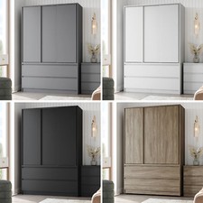 180cm 3 Sliding Door 4 Drawer Wardrobe Clothes Storage Hanging Rail Bedroom