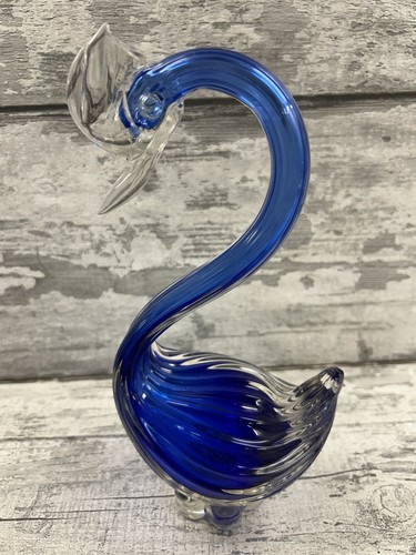 Blue glass swan bird ornament - glass,