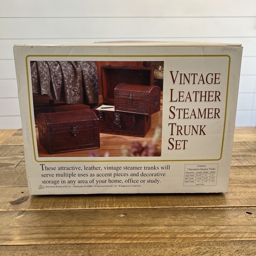 Vintage leather steamer trunk - steamer,