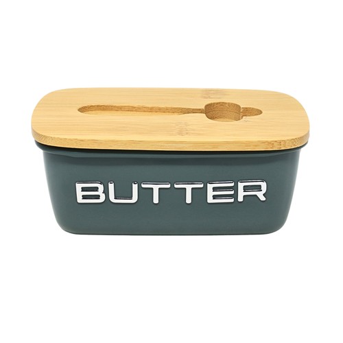 Butter dish sage green metal - dish,