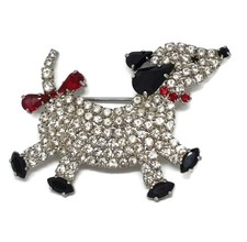Butler & Wilson Large Vintage Diamante Dog with a Bow Brooch Stamped Box Crystal