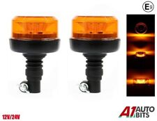 2X Rotating Flashing Amber Beacon Flexible DIN Pole Mount Tractor Warning Light
