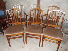 6 x Vintage Neeson Brothers Dining  Chairs Carvers Wooden Teak,  Cushions Seats
