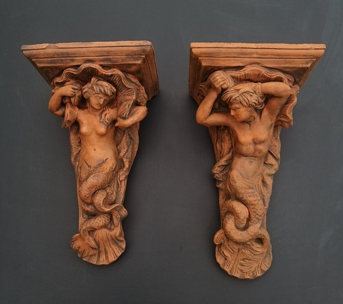 Mermaid merman corbel plinth - corbel,