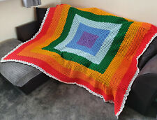 Crochet Rainbow Granny Square Blanket Throw Boho Festival Fits Double Bed Sofa 